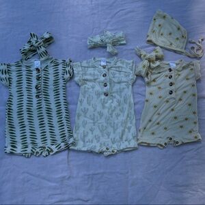Lou Lou & Company NB Gender Neutral Romper Set with Headbands and Bonnet